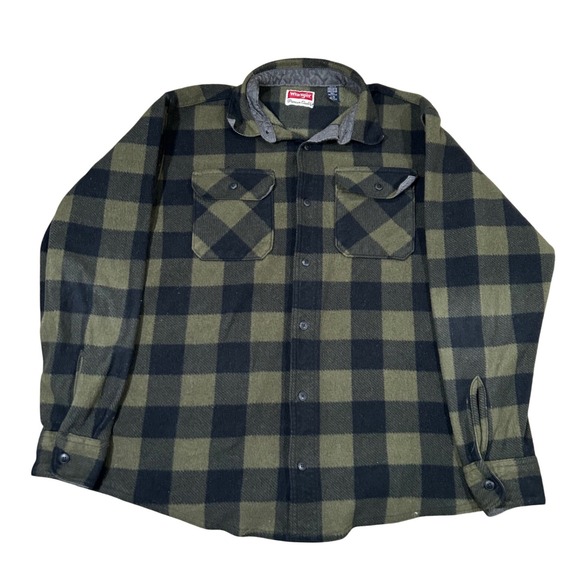 Wrangler Mens Olive Green Black Buffalo Plaid Flannel Shirt Large L - Picture 1 of 5